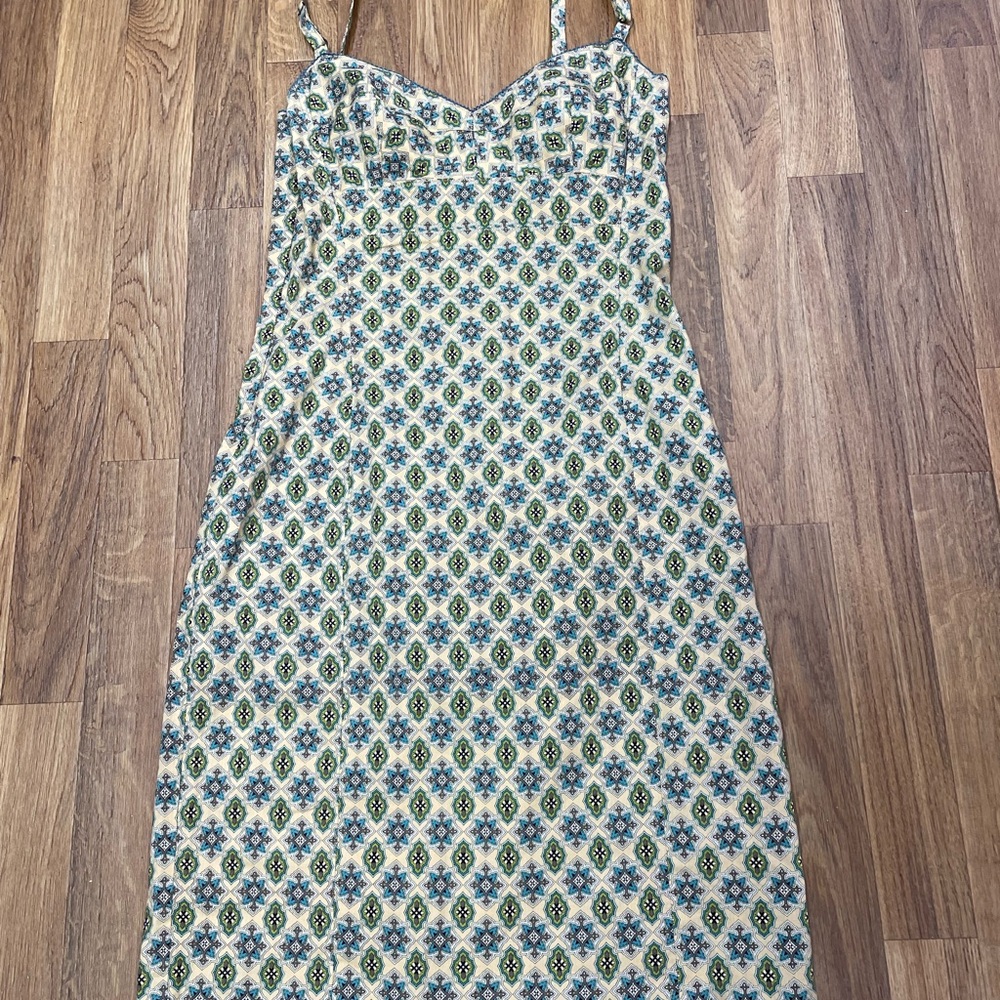 Ticci Tonetto Green and Blue Patterned Midi Dress